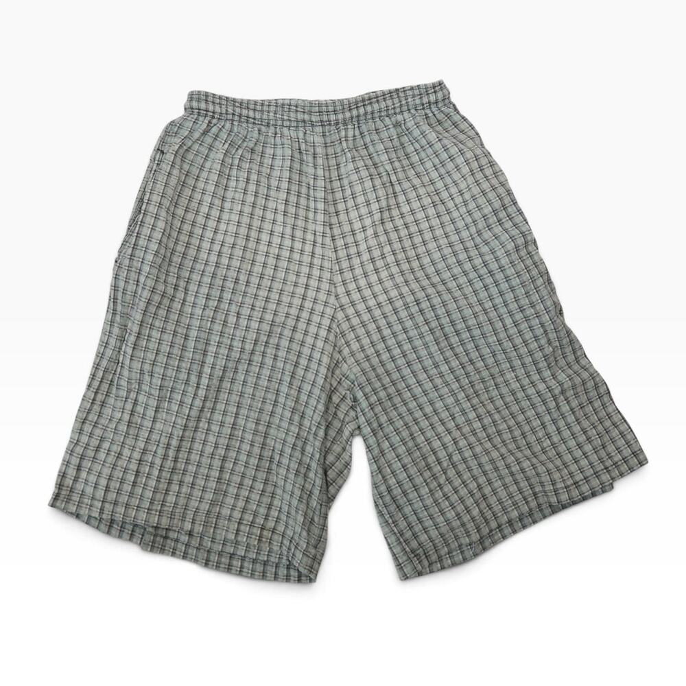 Vintage 80s Light Green Plaid Mid Length Pull-On Shorts XL